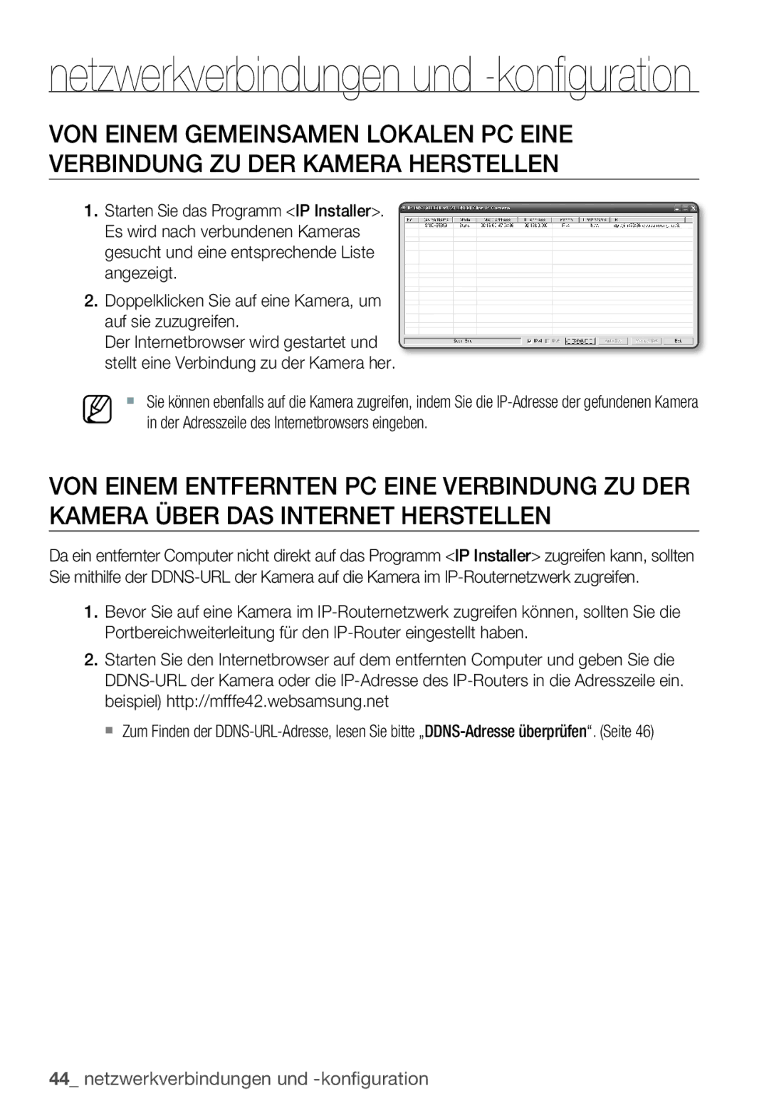 Samsung SNC-B5399P manual Netzwerkverbindungen und -konfiguration 