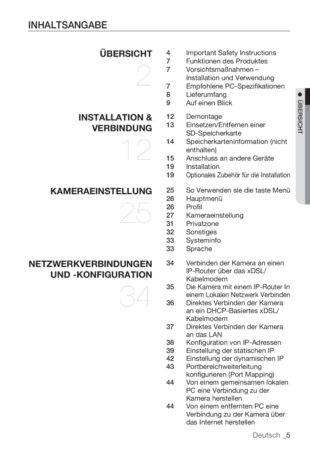 Samsung SNC-B5399P manual Inhaltsangabe 