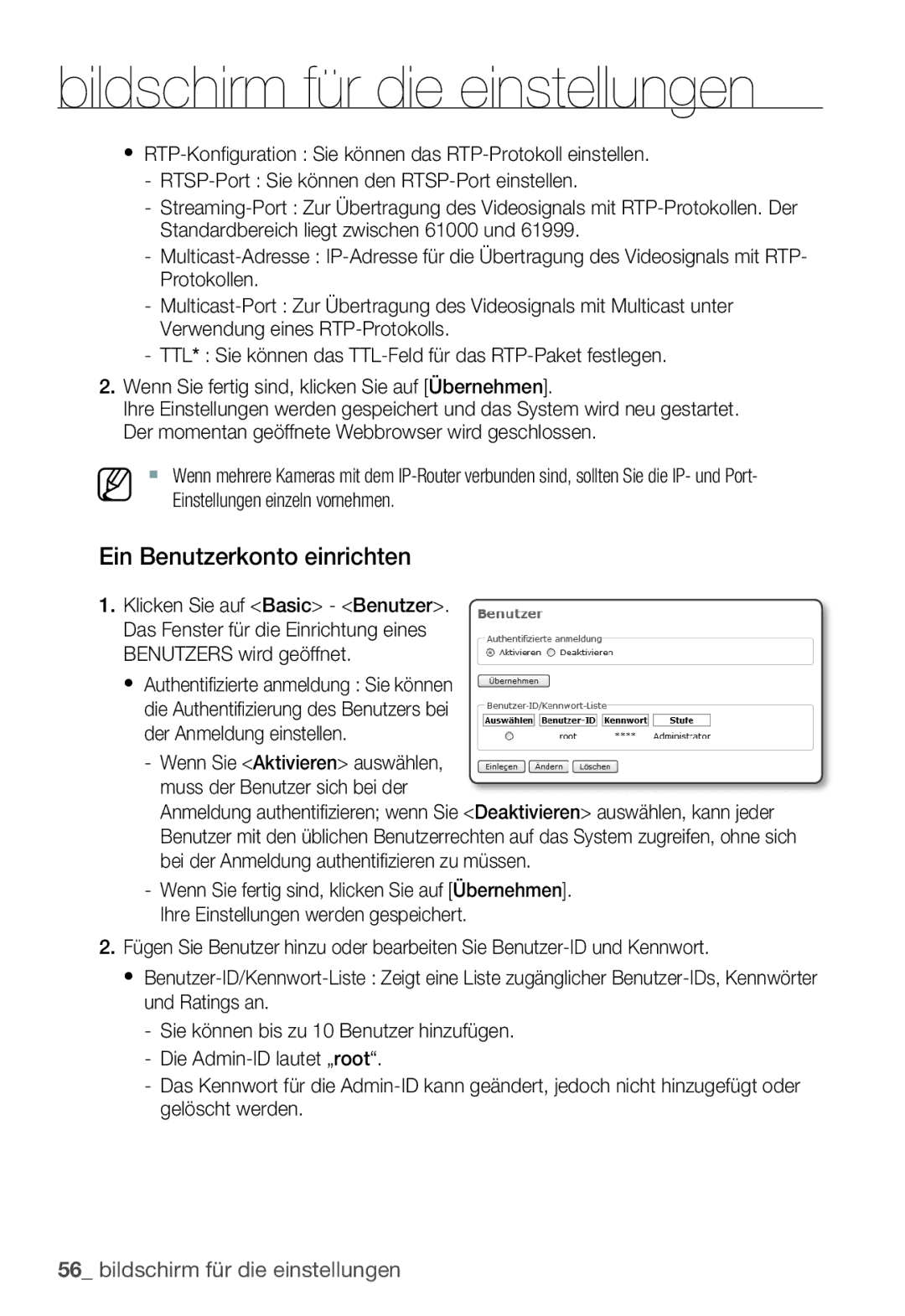 Samsung SNC-B5399P manual Ein Benutzerkonto einrichten 