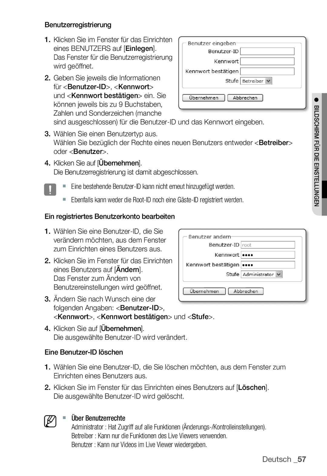 Samsung SNC-B5399P manual Das Fenster für die Benutzerregistrierung wird geöffnet 