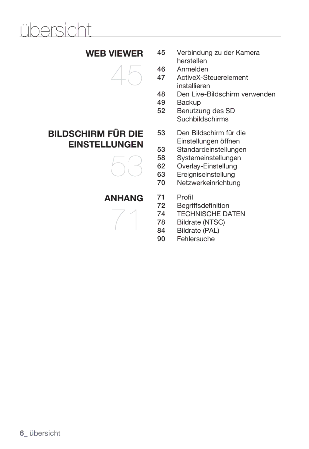 Samsung SNC-B5399P manual 71 74 Technische Daten 