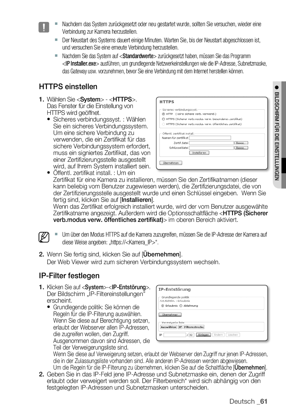 Samsung SNC-B5399P manual Https einstellen, IP-Filter festlegen, Https wird geöffnet, Erscheint 