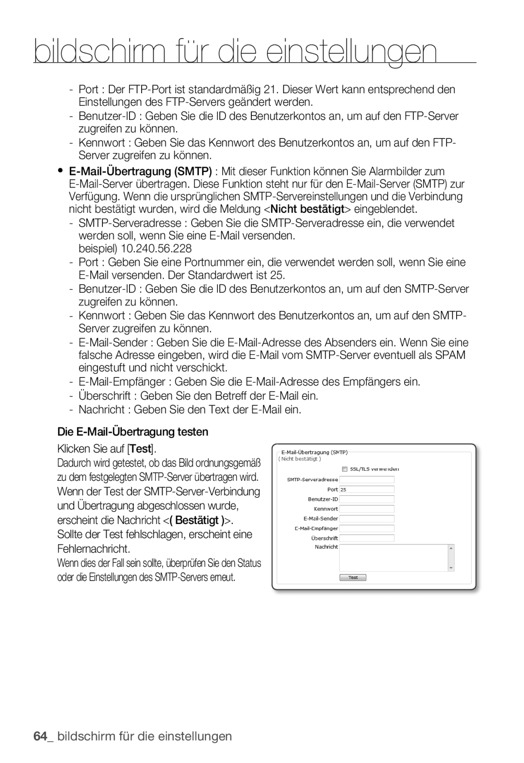 Samsung SNC-B5399P manual Bildschirm für die einstellungen 