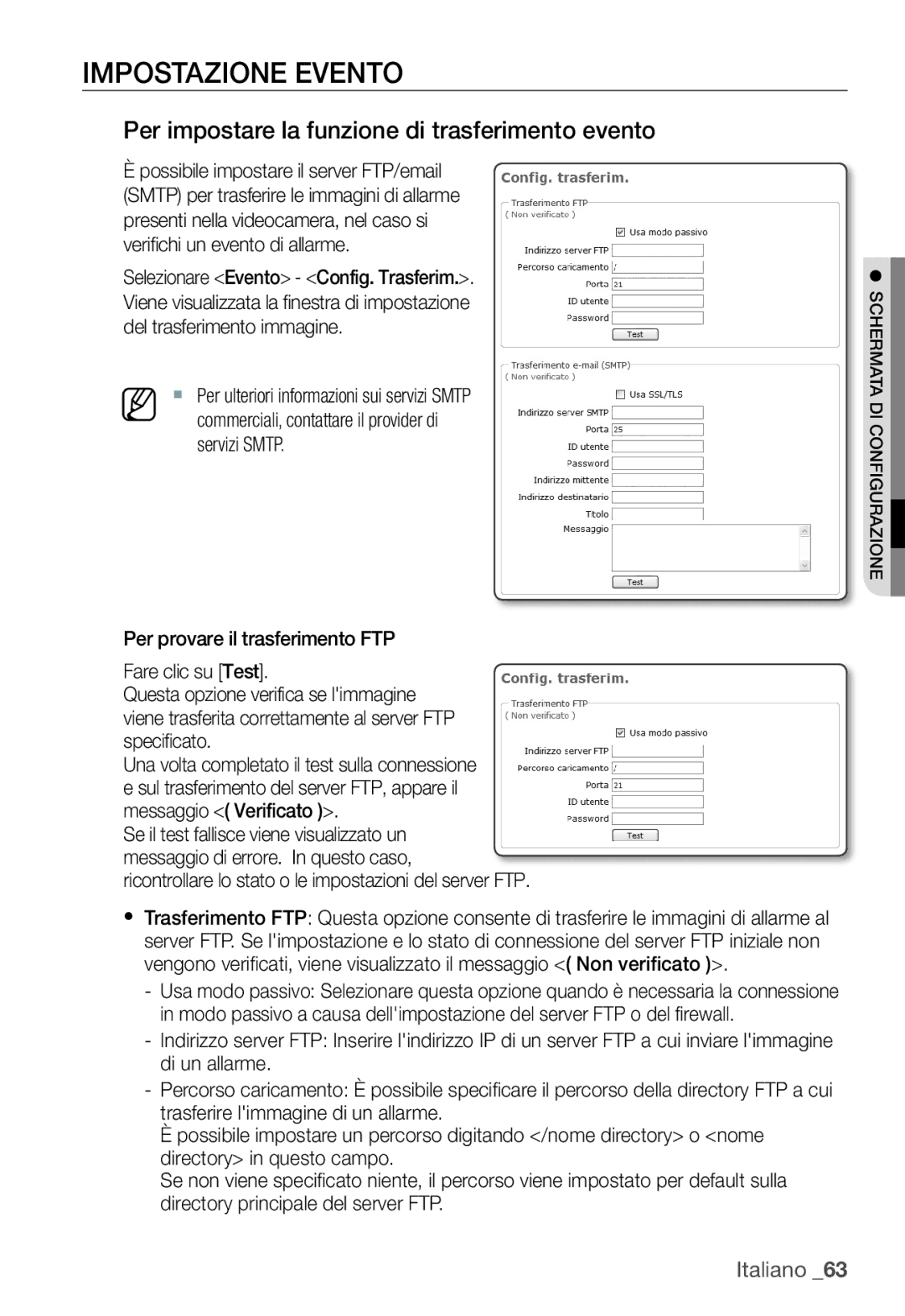 Samsung SNC-B5399P manual Impostazione Evento, Per impostare la funzione di trasferimento evento 