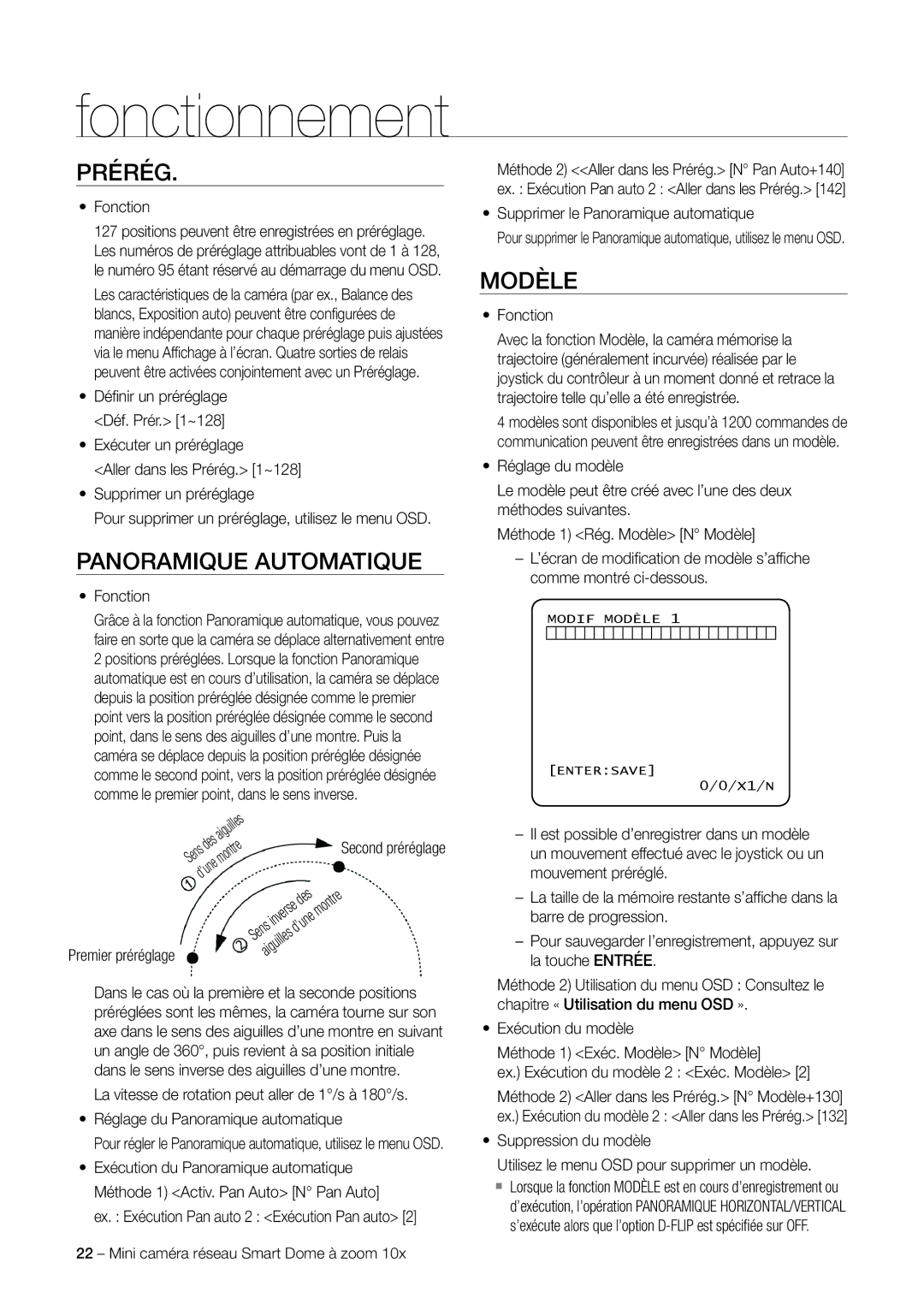 Samsung SNC-C6225P, SNC-C7225P manual Prérég, Panoramique Automatique, Modèle 