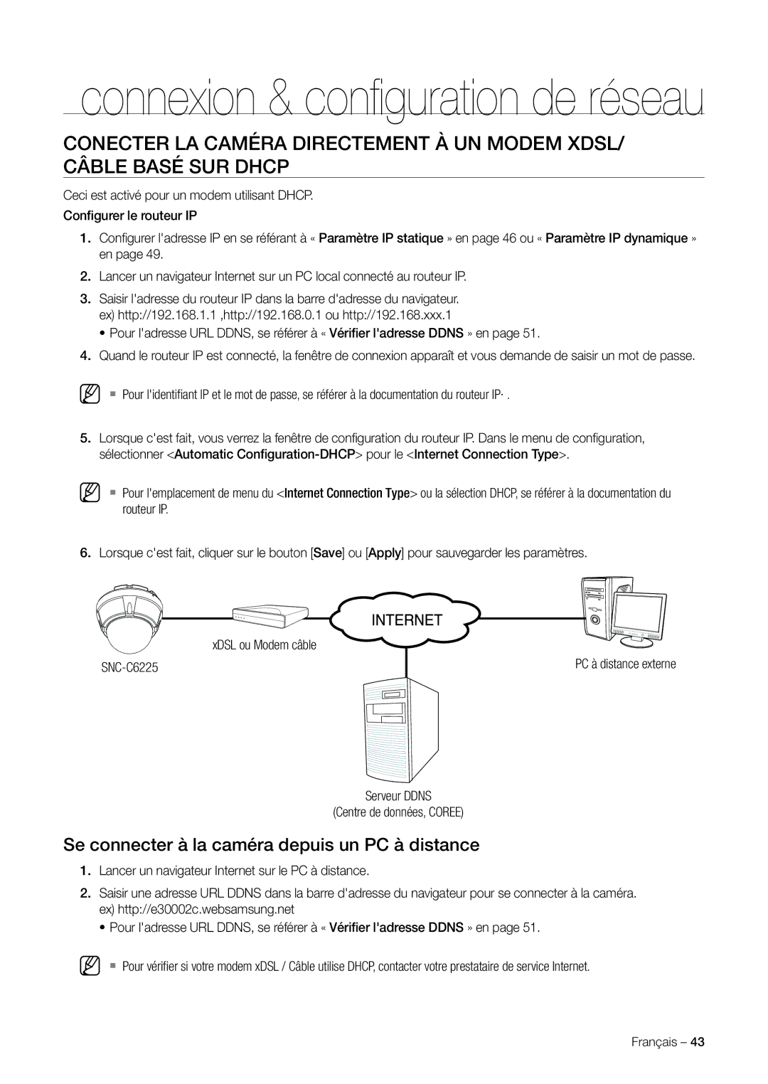 Samsung SNC-C7225P, SNC-C6225P manual Se connecter à la caméra depuis un PC à distance 