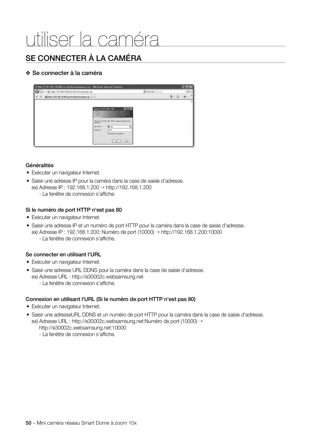 Samsung SNC-C6225P, SNC-C7225P manual Utiliser la caméra, SE Connecter À LA Caméra, Se connecter à la caméra 