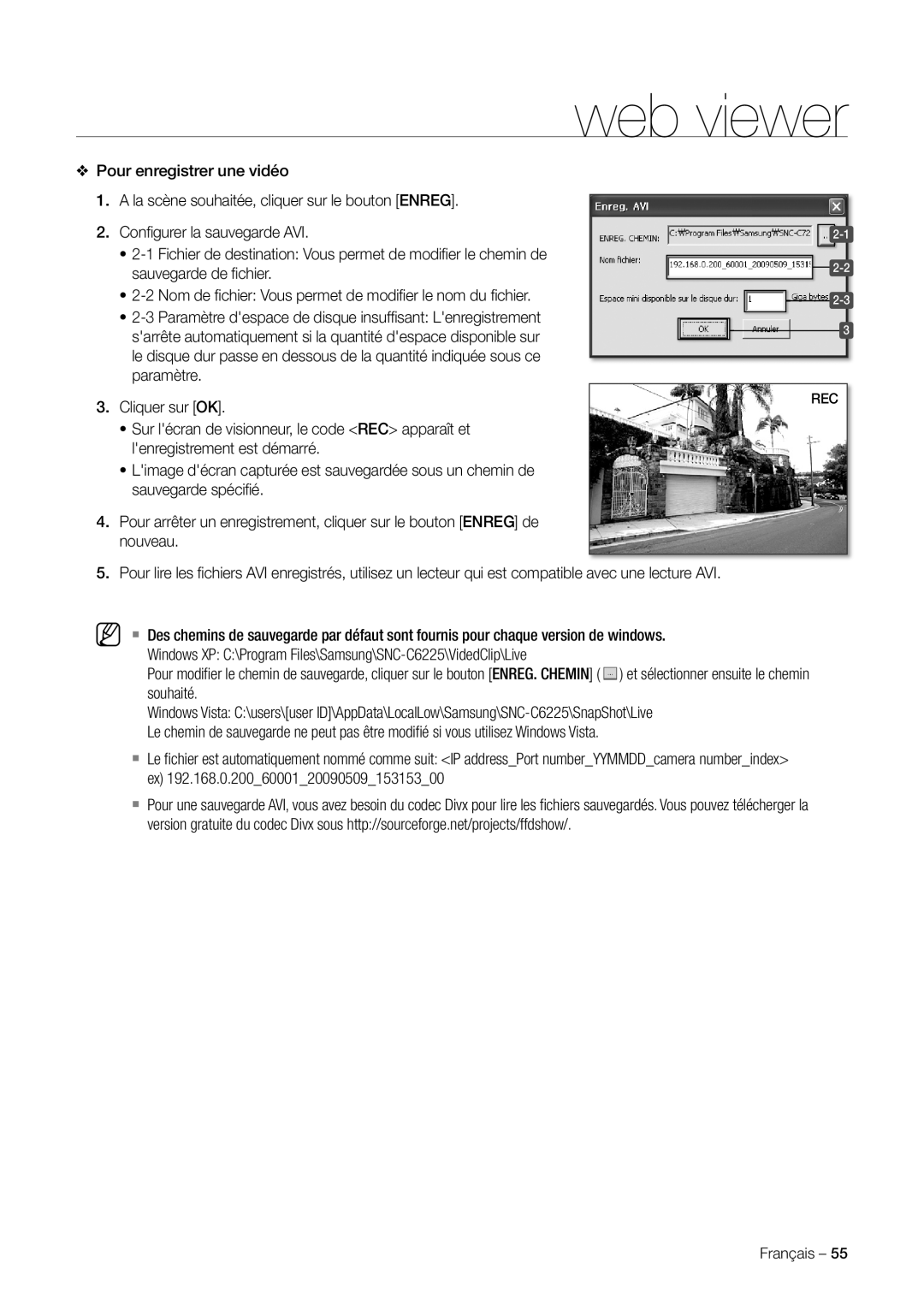 Samsung SNC-C7225P, SNC-C6225P manual Fichier de destination Vous permet de modiﬁ er le chemin de, Nouveau 