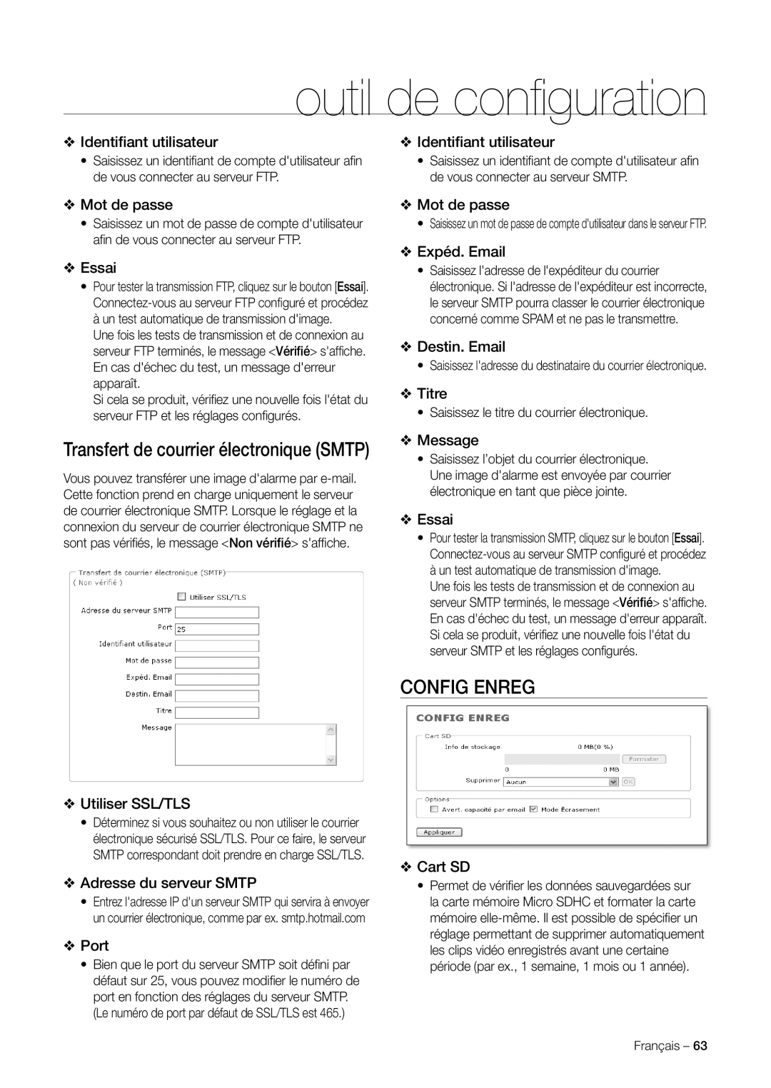 Samsung SNC-C7225P, SNC-C6225P manual Config Enreg 