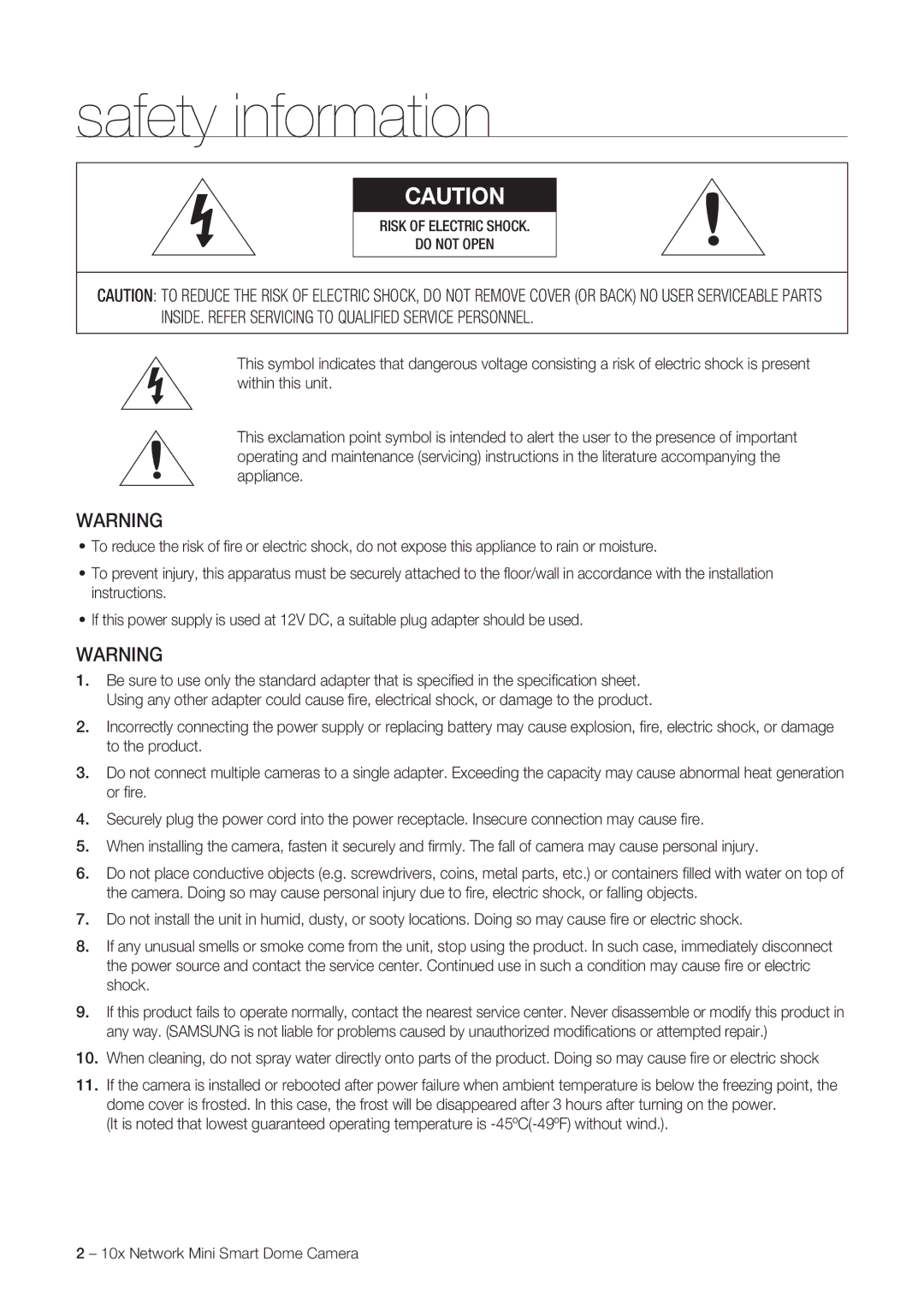 Samsung SNC-C6225P, SNC-C7225P manual Safety information 