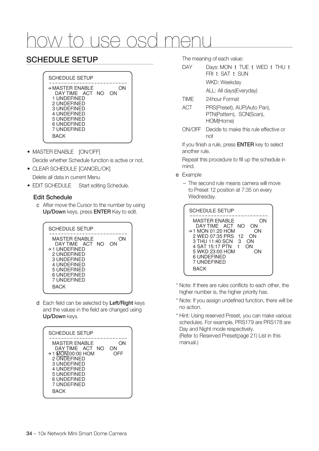 Samsung SNC-C6225P, SNC-C7225P manual Schedule Setup, Edit Schedule 