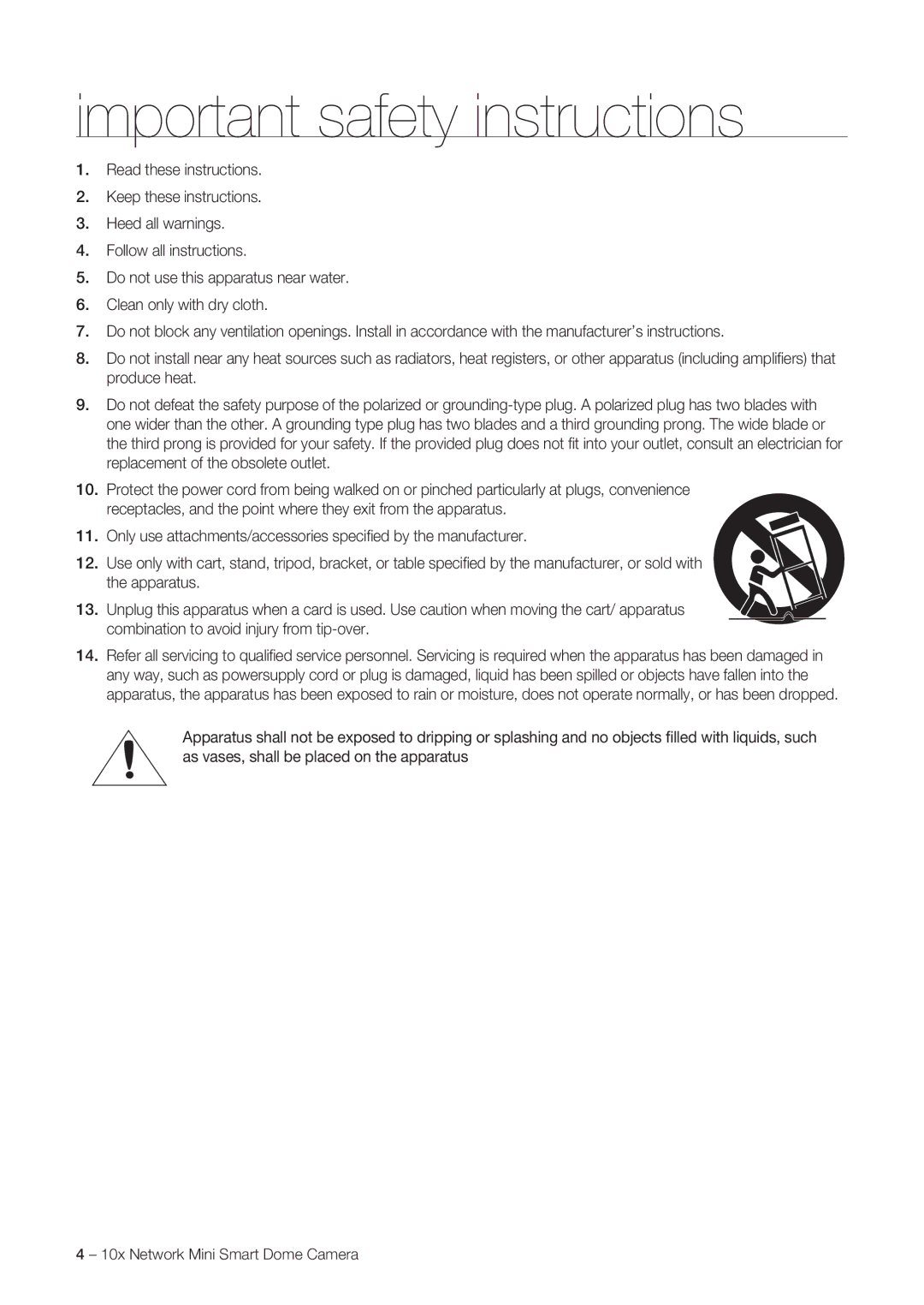 Samsung SNC-C6225P, SNC-C7225P manual Important safety instructions 