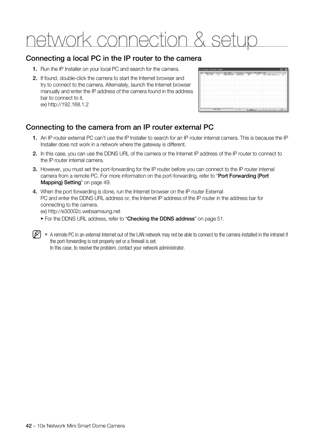 Samsung SNC-C6225P, SNC-C7225P manual Connecting to the camera from an IP router external PC 