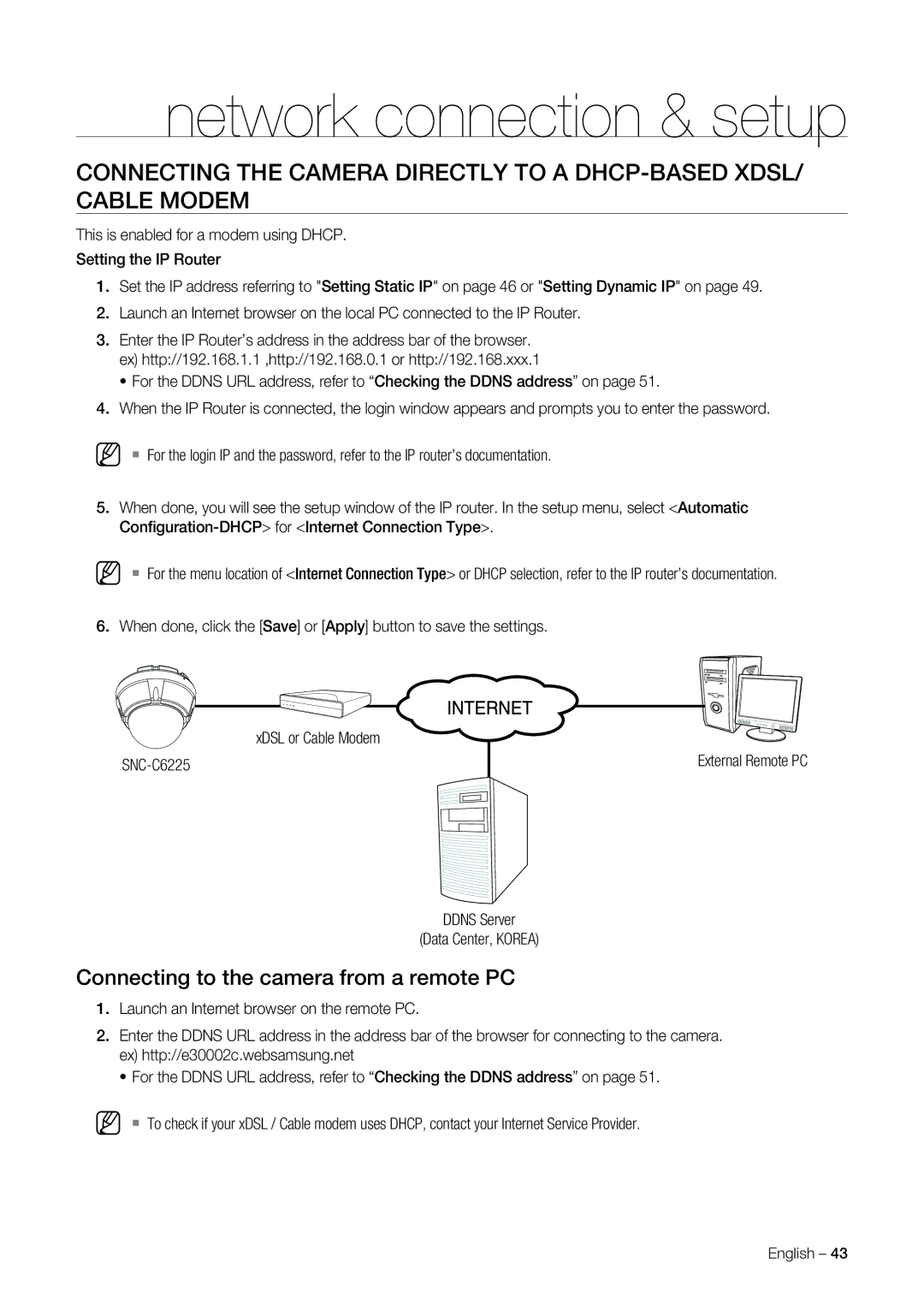 Samsung SNC-C7225P, SNC-C6225P manual Connecting to the camera from a remote PC 