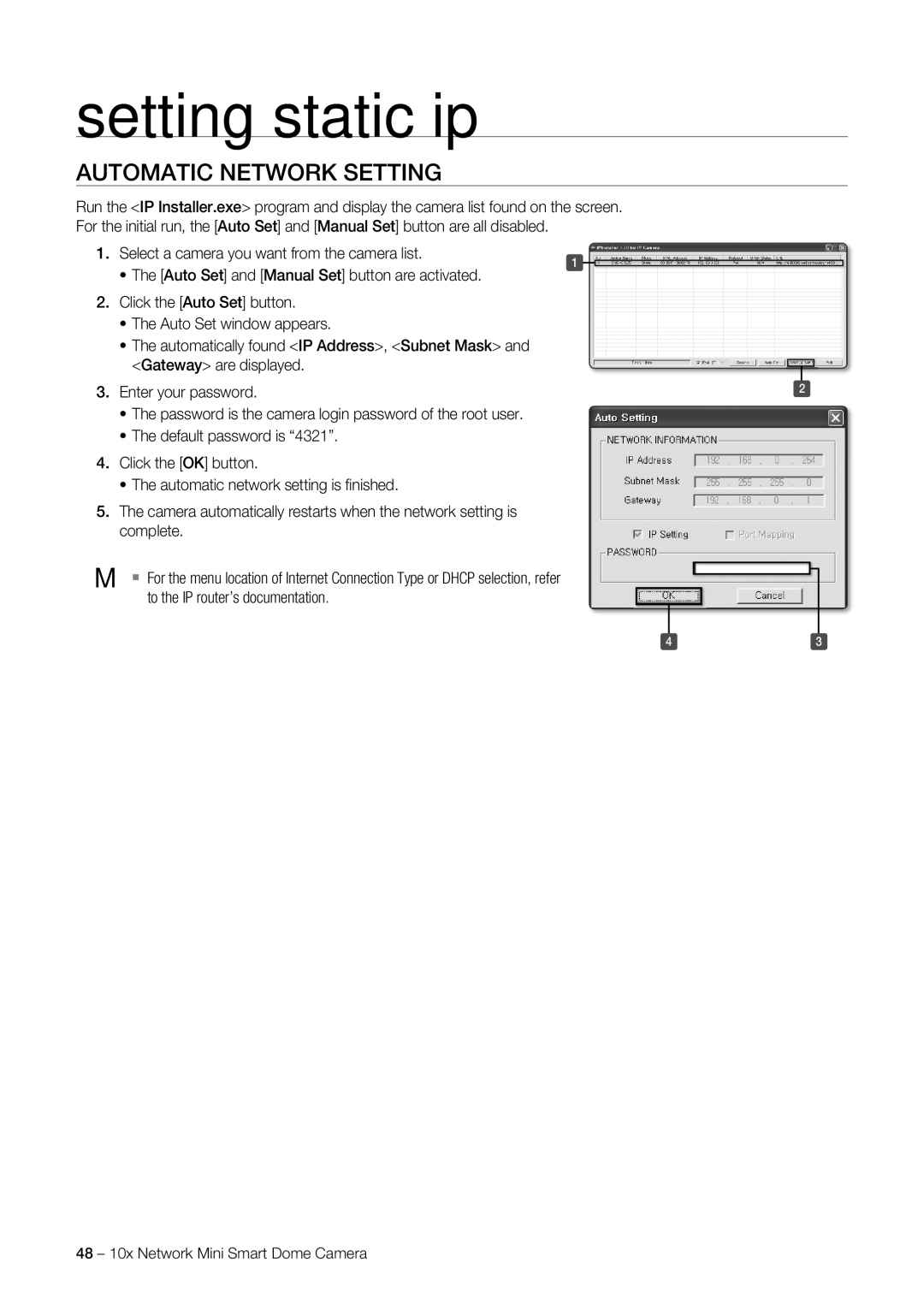 Samsung SNC-C6225P, SNC-C7225P manual Automatic Network Setting, Enter your password 