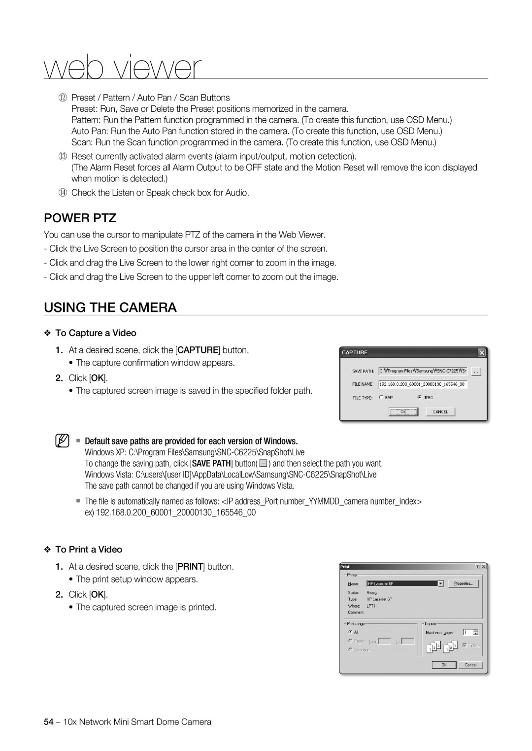 Samsung SNC-C6225P, SNC-C7225P manual Using the Camera, Power PTZ 