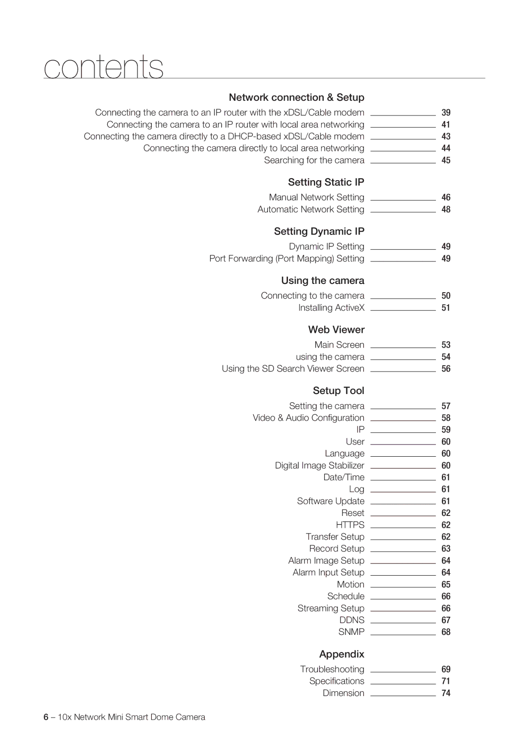 Samsung SNC-C6225P, SNC-C7225P manual Contents 