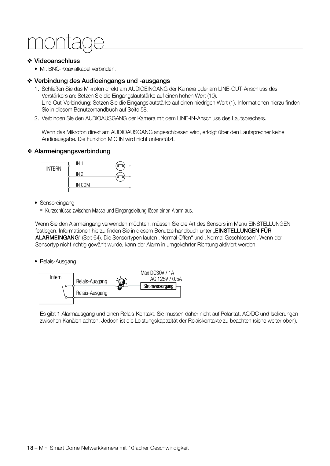 Samsung SNC-C6225P, SNC-C7225P Videoanschluss, Verbindung des Audioeingangs und -ausgangs, Alarmeingangsverbindung, Intern 