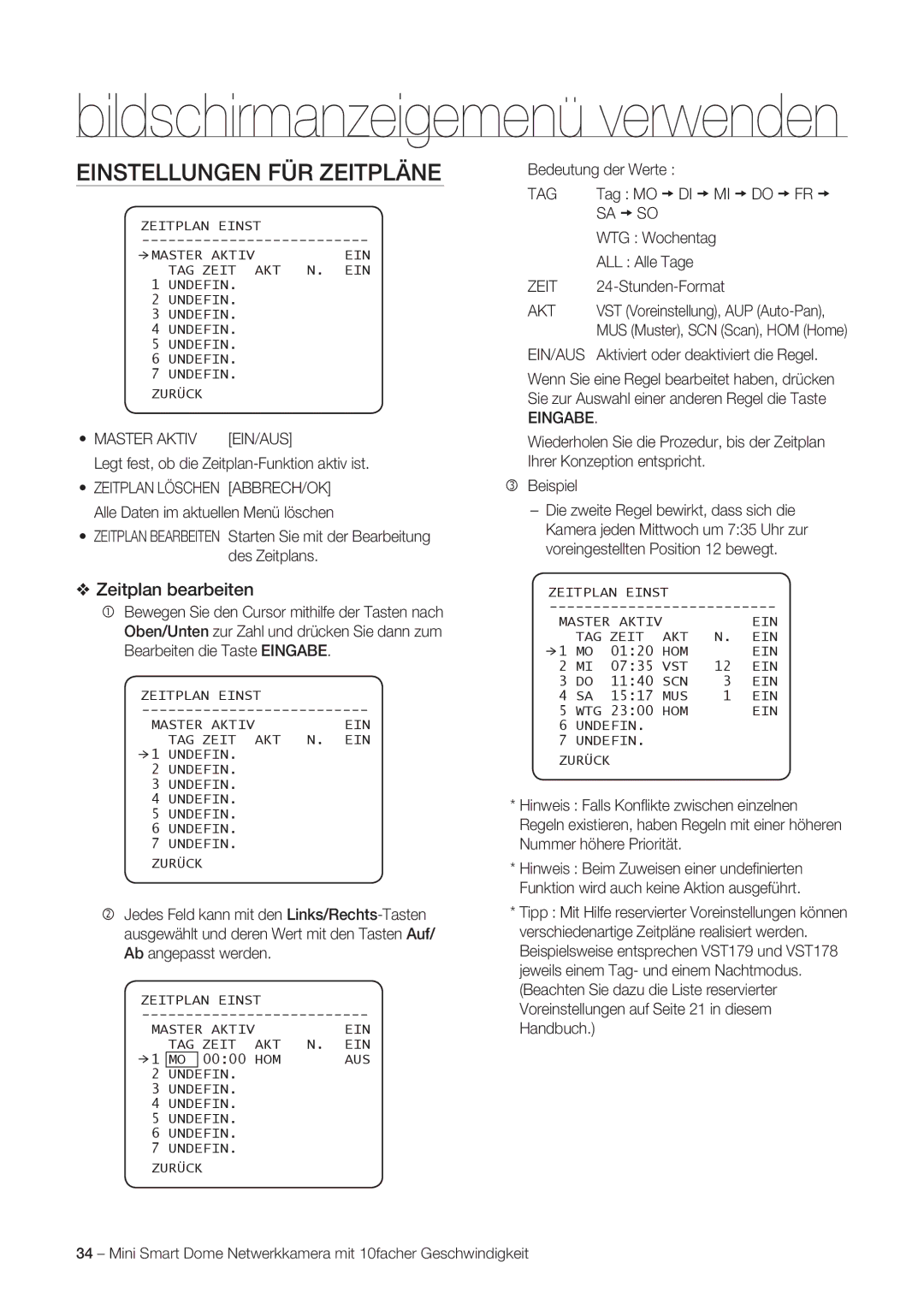 Samsung SNC-C6225P, SNC-C7225P manual Einstellungen FÜR Zeitpläne, Zeitplan bearbeiten 