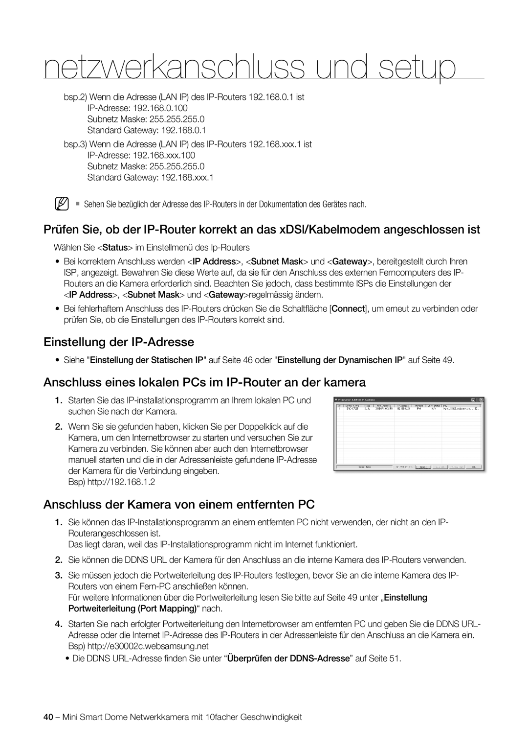 Samsung SNC-C6225P, SNC-C7225P manual Wählen Sie Status im Einstellmenü des Ip-Routers, Bsp http//192.168.1.2 