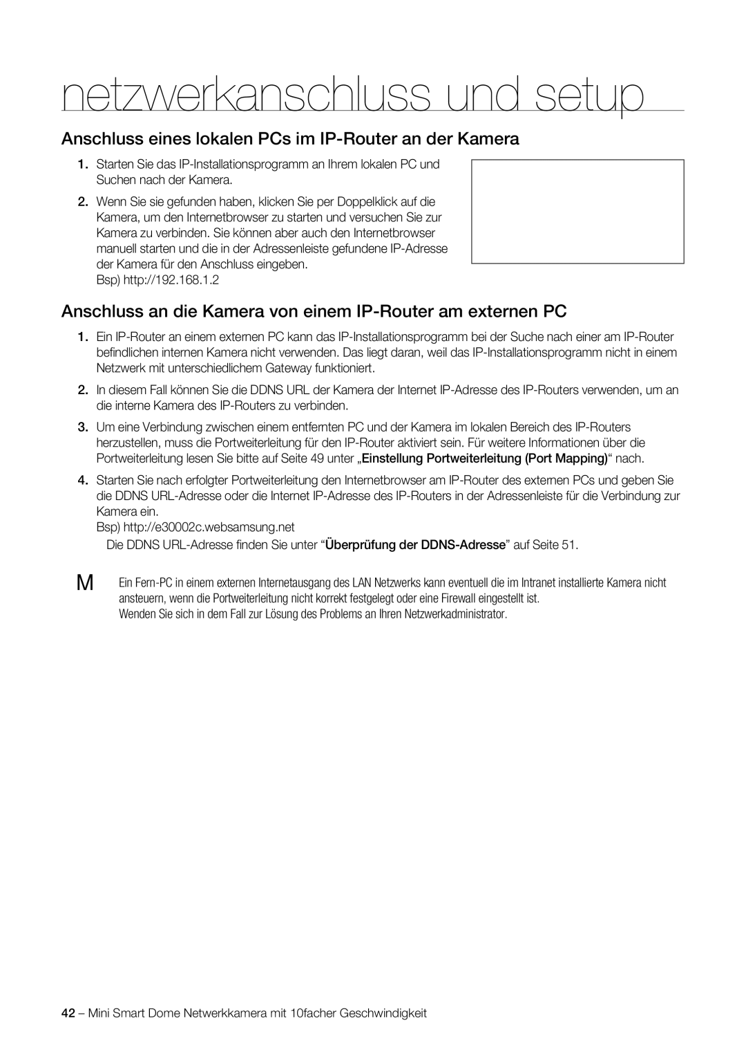 Samsung SNC-C6225P, SNC-C7225P manual Anschluss an die Kamera von einem IP-Router am externen PC 