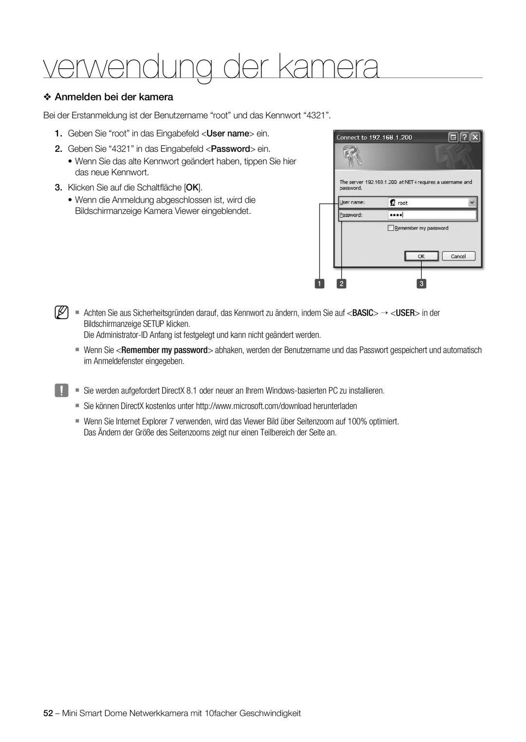 Samsung SNC-C6225P, SNC-C7225P manual Anmelden bei der kamera 