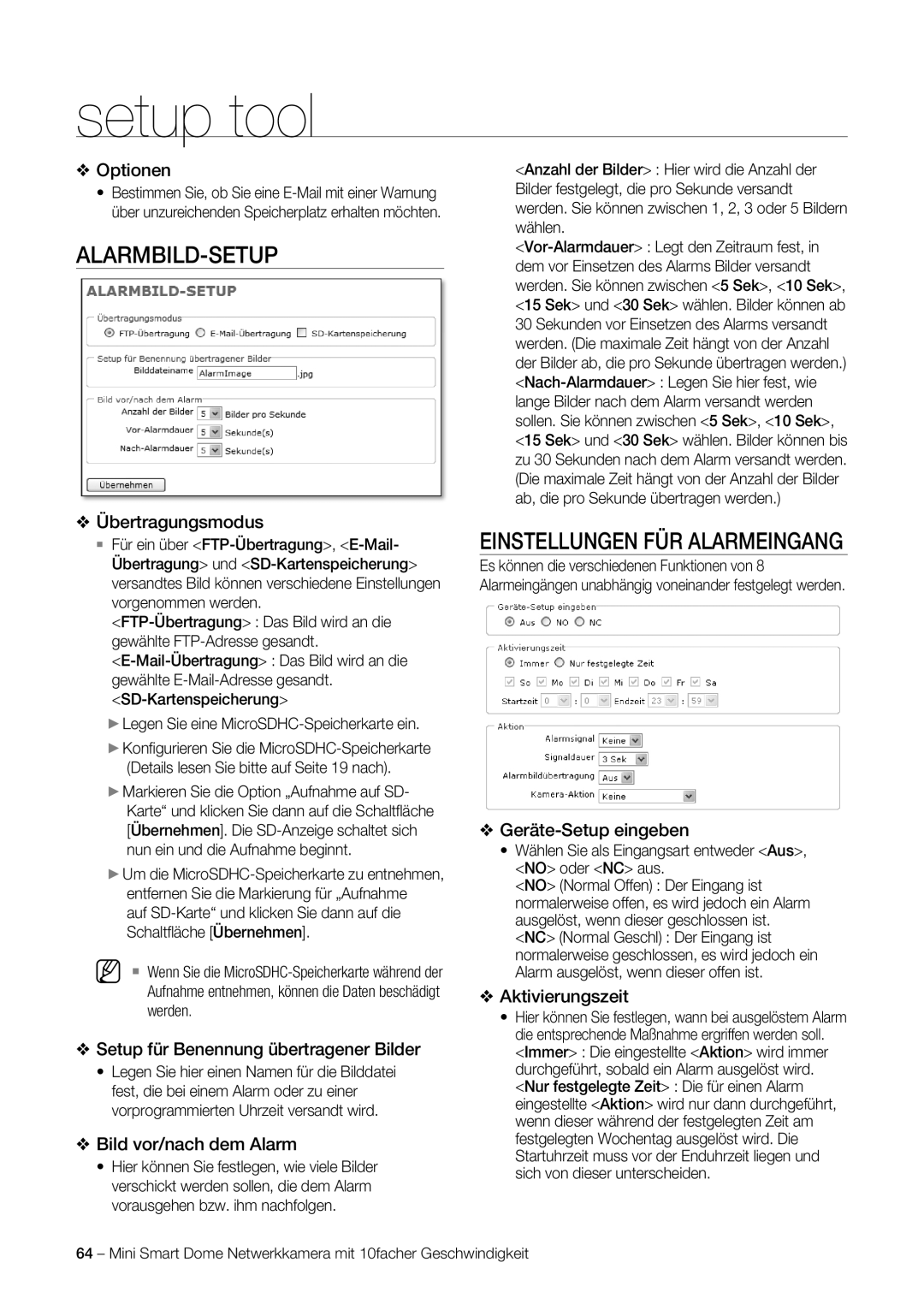 Samsung SNC-C6225P, SNC-C7225P manual Alarmbild-Setup, Einstellungen FÜR Alarmeingang 