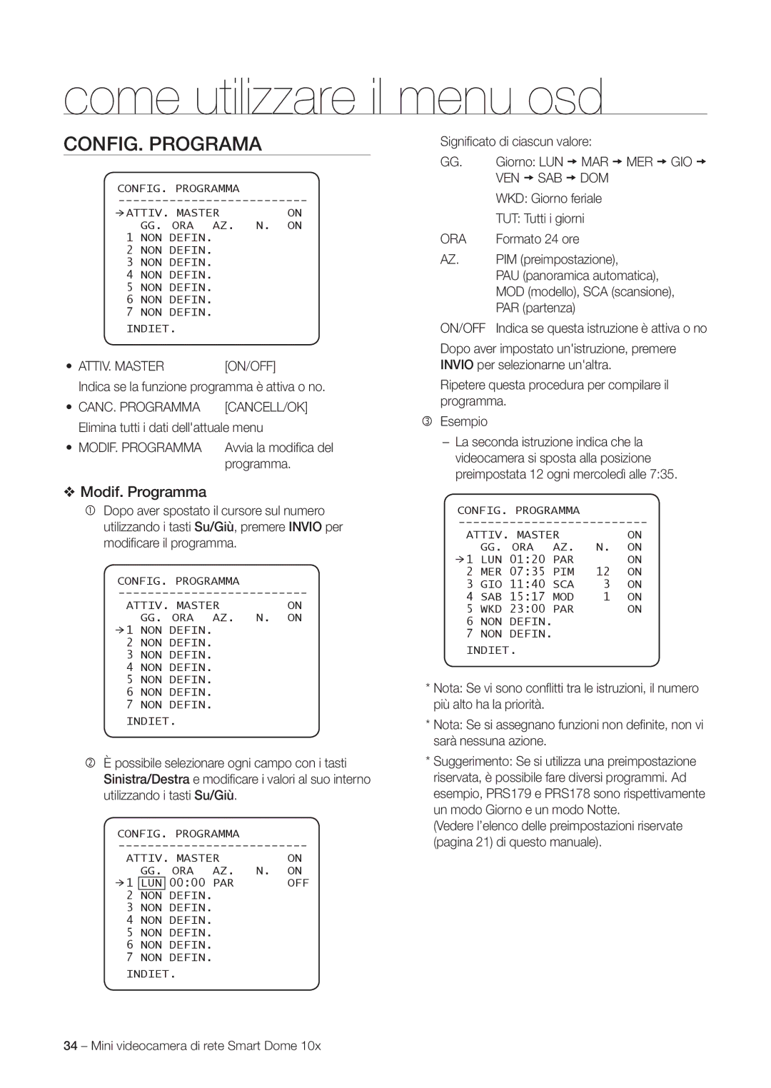 Samsung SNC-C6225P, SNC-C7225P manual CONFIG. Programa, Modif. Programma 