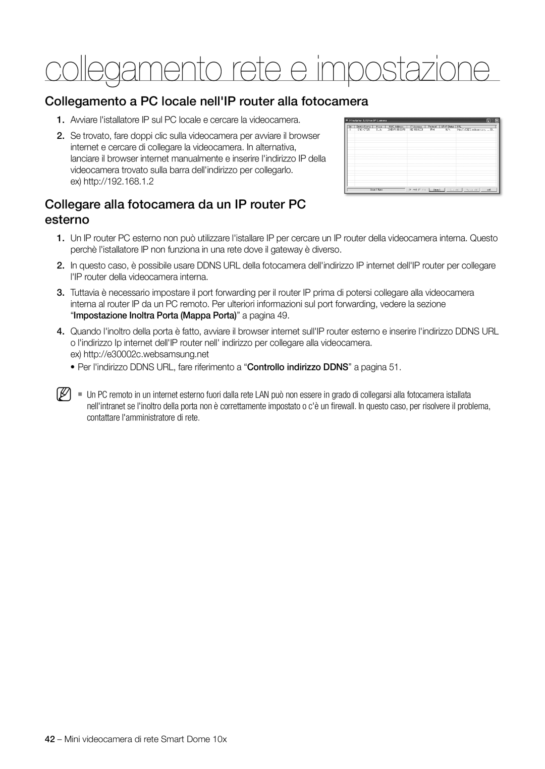 Samsung SNC-C6225P, SNC-C7225P manual Collegare alla fotocamera da un IP router PC esterno 