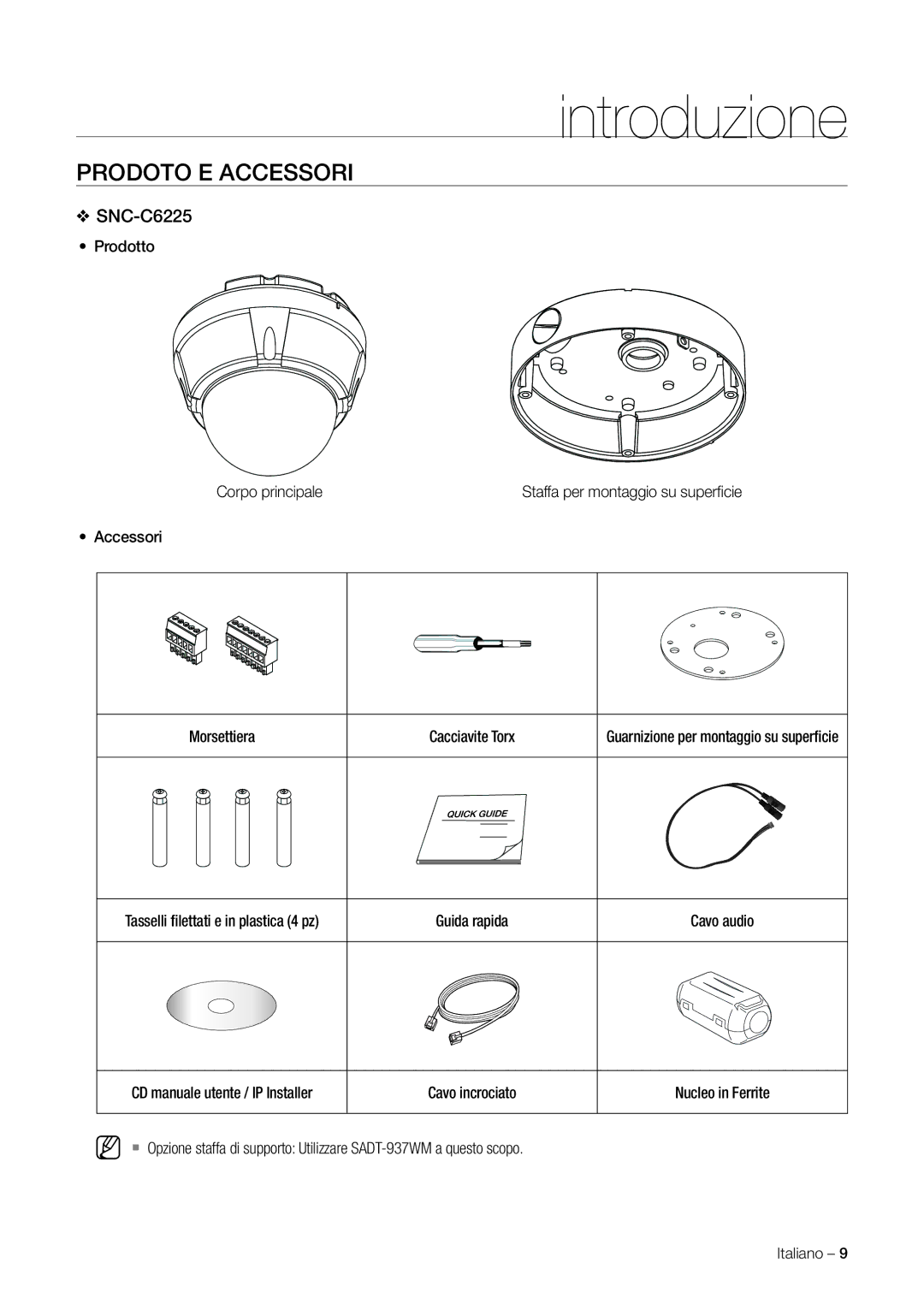 Samsung SNC-C7225P, SNC-C6225P manual Prodoto E Accessori, Prodotto Corpo principale 