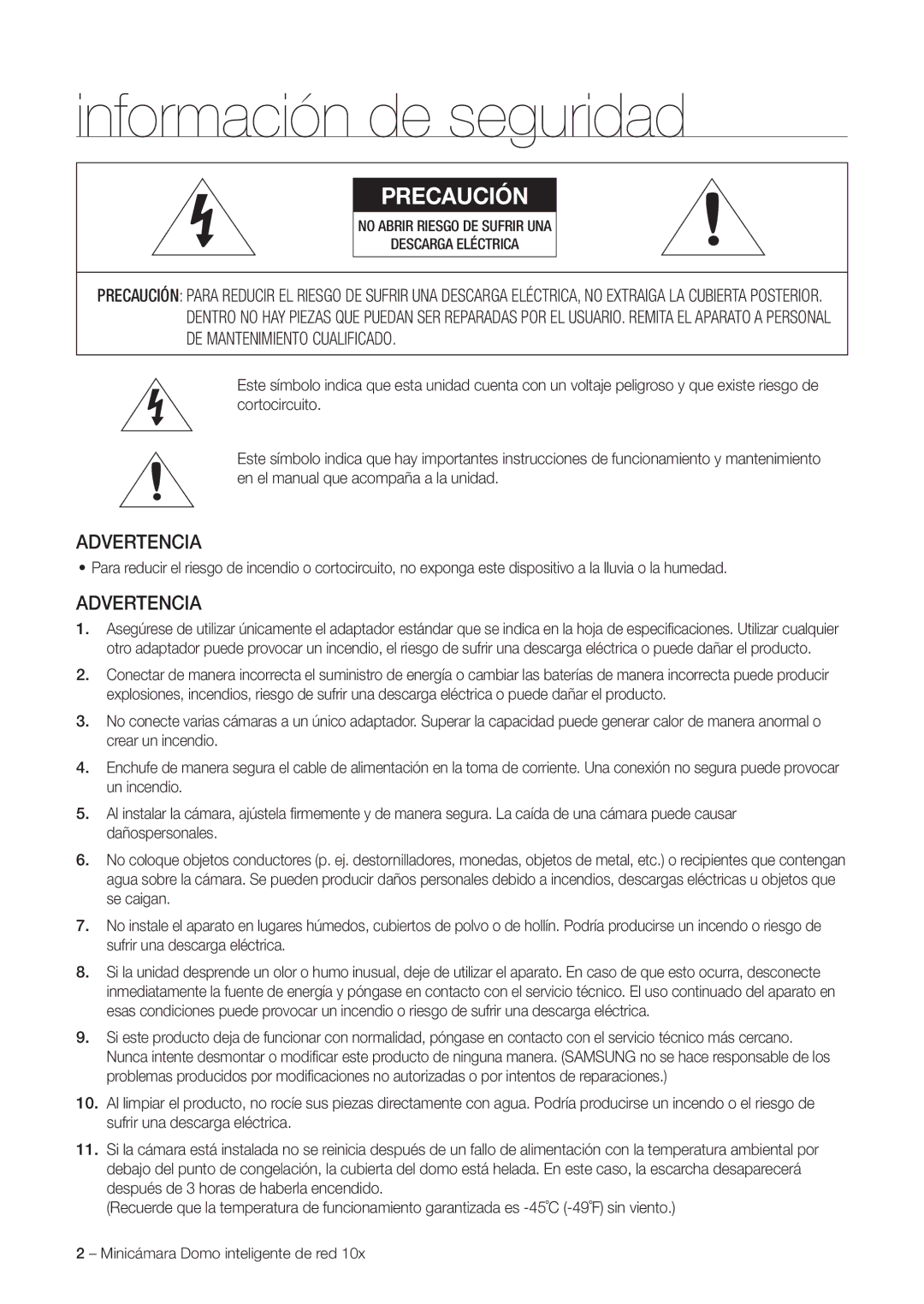 Samsung SNC-C6225P, SNC-C7225P manual Información de seguridad, Precaución 