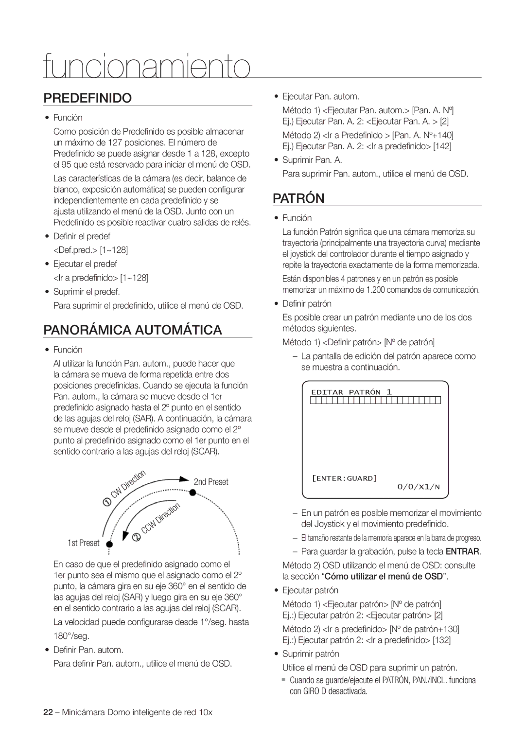 Samsung SNC-C6225P, SNC-C7225P manual Predefinido, Panorámica Automática, Patrón 