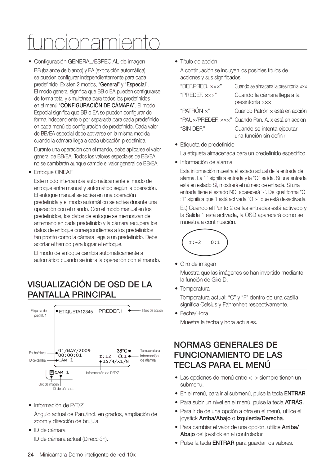 Samsung SNC-C6225P, SNC-C7225P manual Visualización DE OSD DE LA Pantalla Principal, Patrón ×, Sin Def 