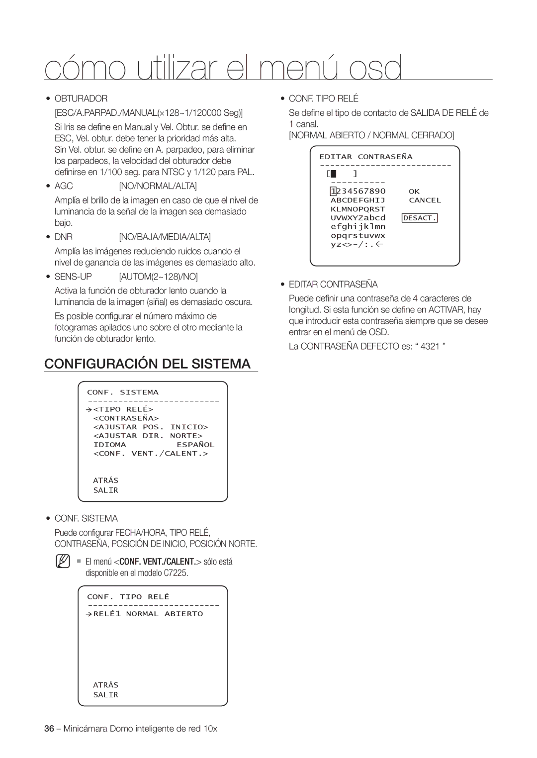 Samsung SNC-C6225P, SNC-C7225P manual Configuración DEL Sistema 