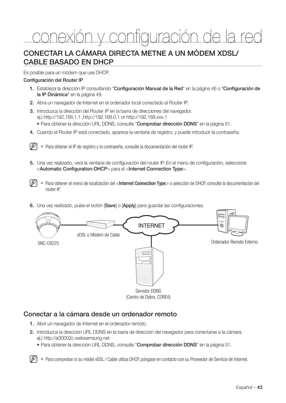 Samsung SNC-C7225P, SNC-C6225P manual Conectar a la cámara desde un ordenador remoto 