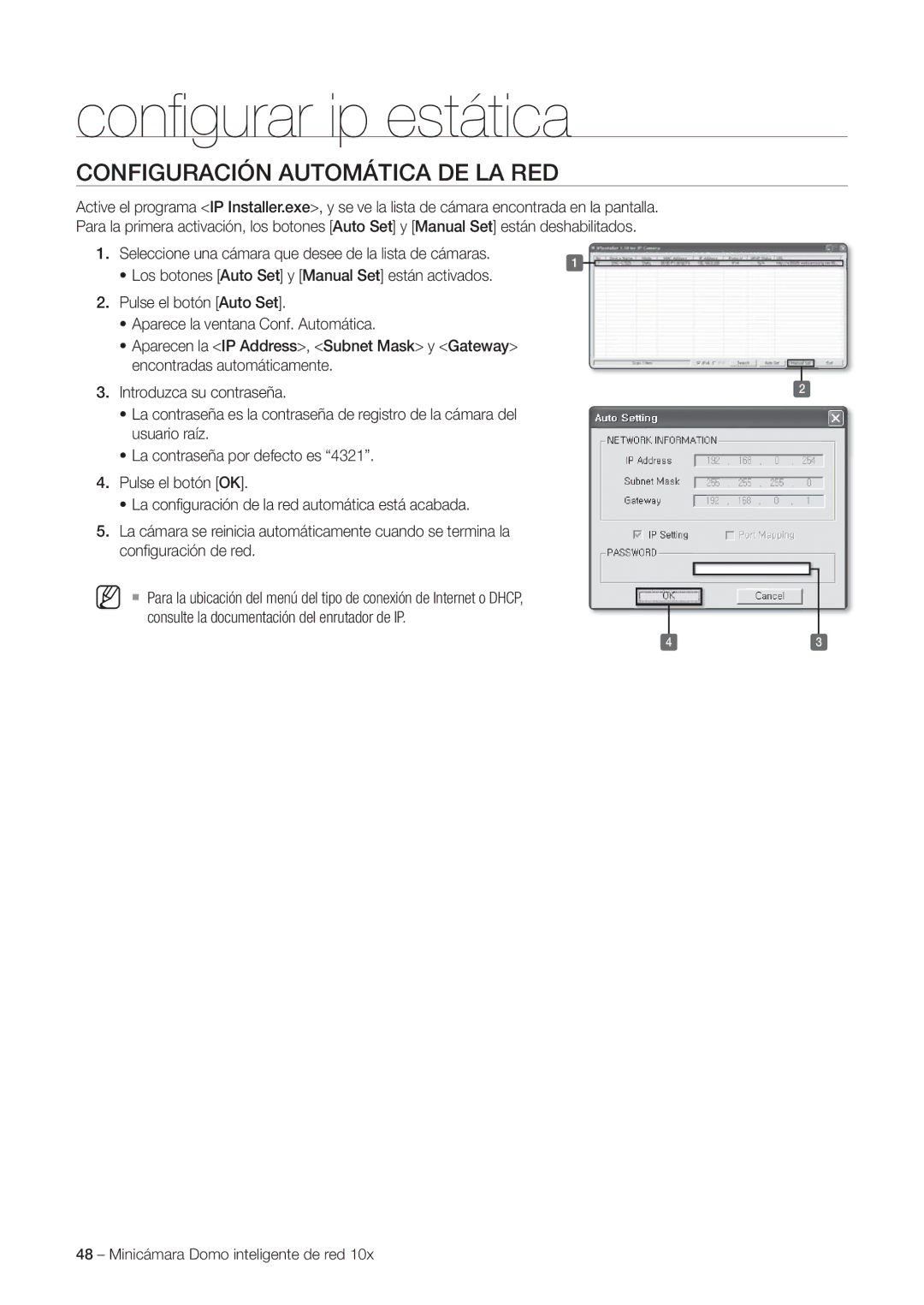 Samsung SNC-C6225P, SNC-C7225P manual Configuración Automática DE LA RED 