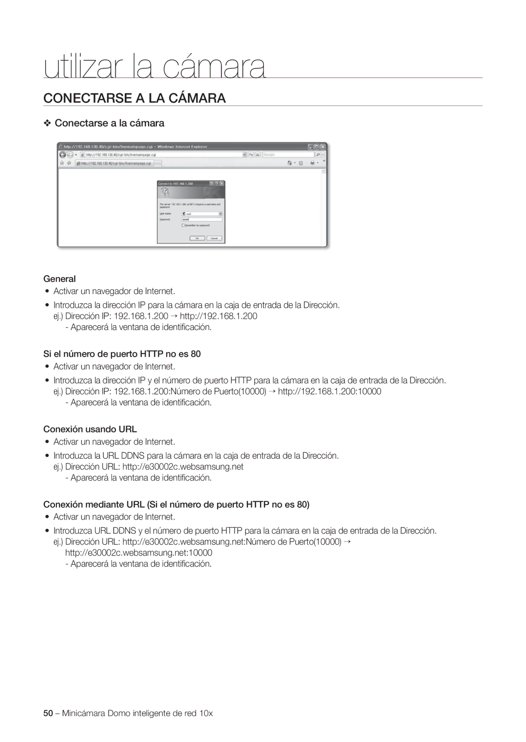 Samsung SNC-C6225P, SNC-C7225P manual Utilizar la cámara, Conectarse a LA Cámara, Conectarse a la cámara 