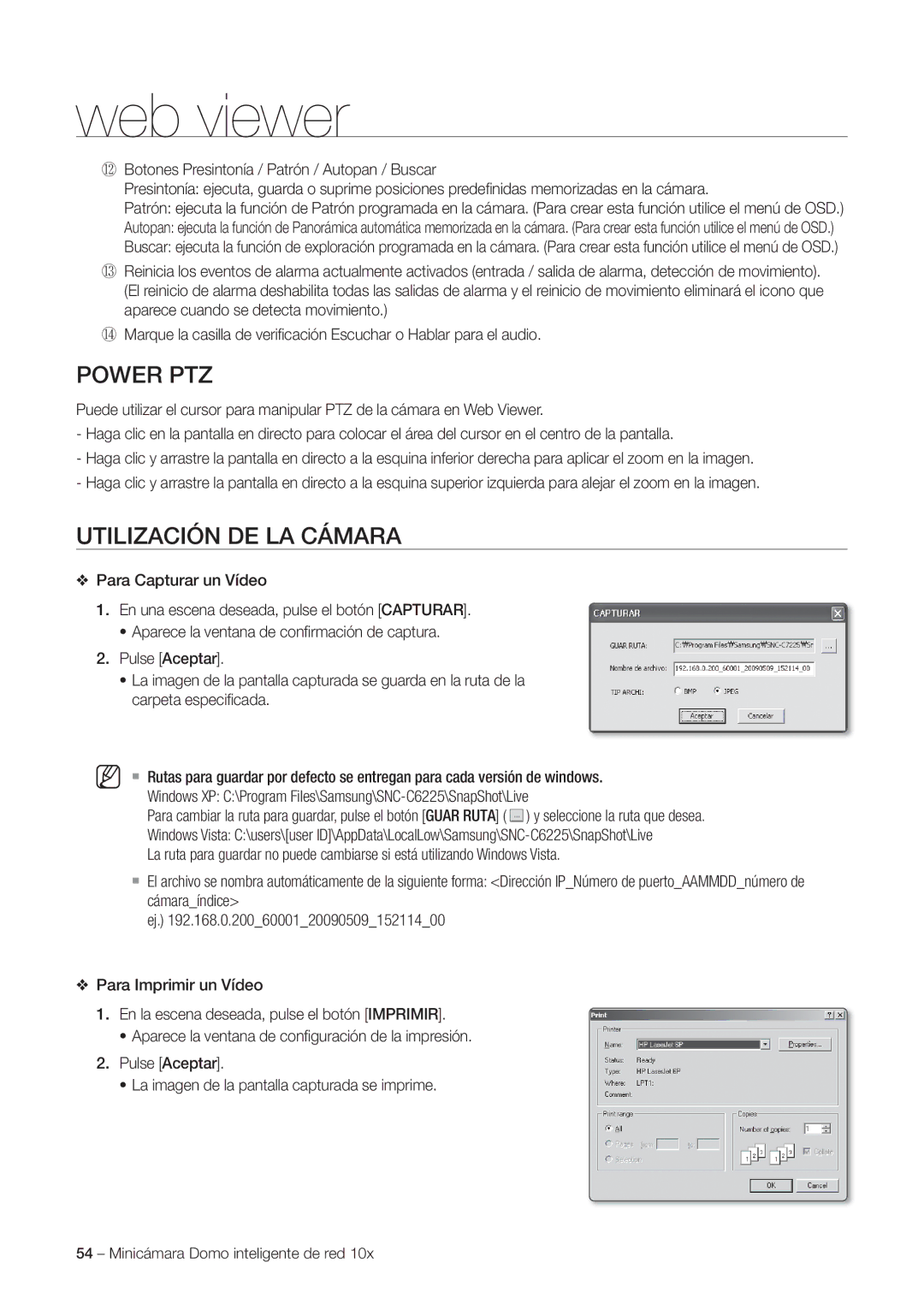 Samsung SNC-C6225P, SNC-C7225P manual Power PTZ, Utilización DE LA Cámara 