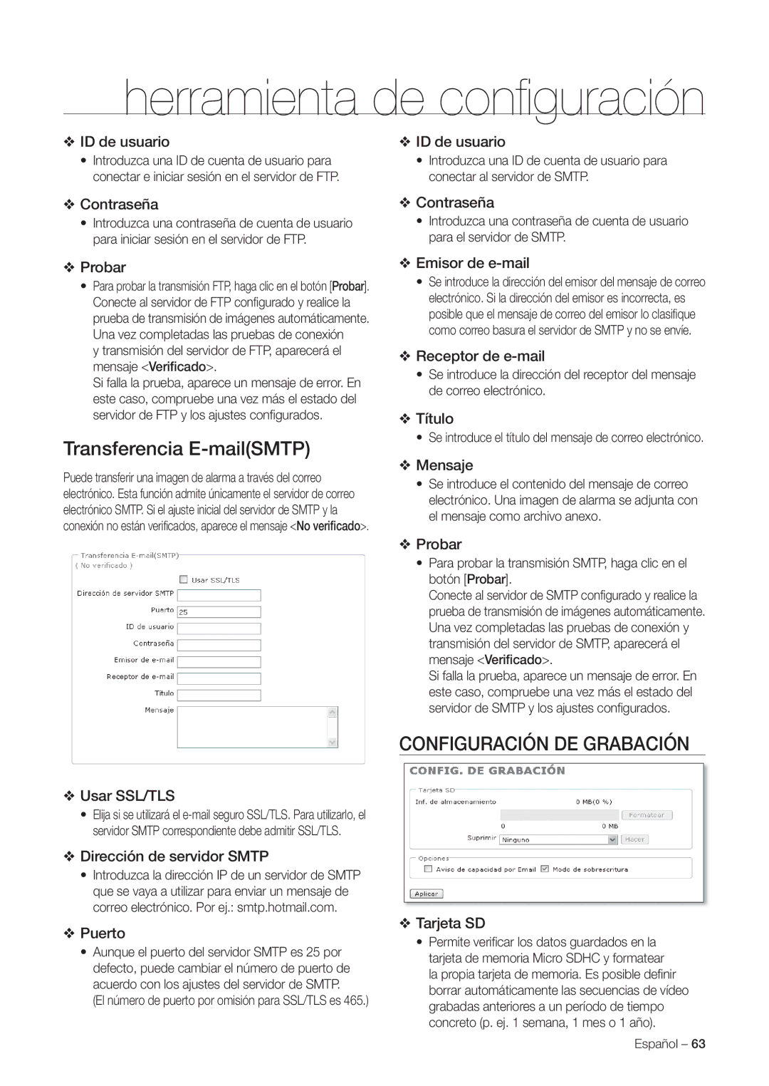 Samsung SNC-C7225P, SNC-C6225P manual Configuración DE Grabación 