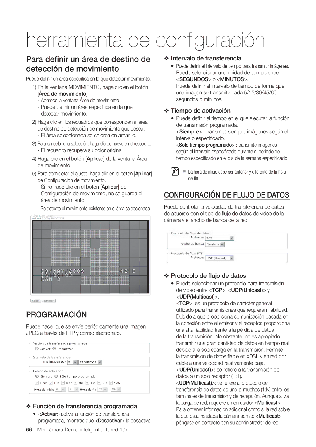 Samsung SNC-C6225P manual Configuración DE Flujo DE Datos, Función de transferencia programada, Intervalo de transferencia 