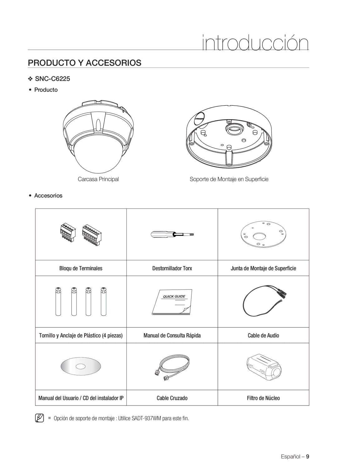 Samsung SNC-C7225P, SNC-C6225P manual Producto Y Accesorios, Producto Carcasa Principal 