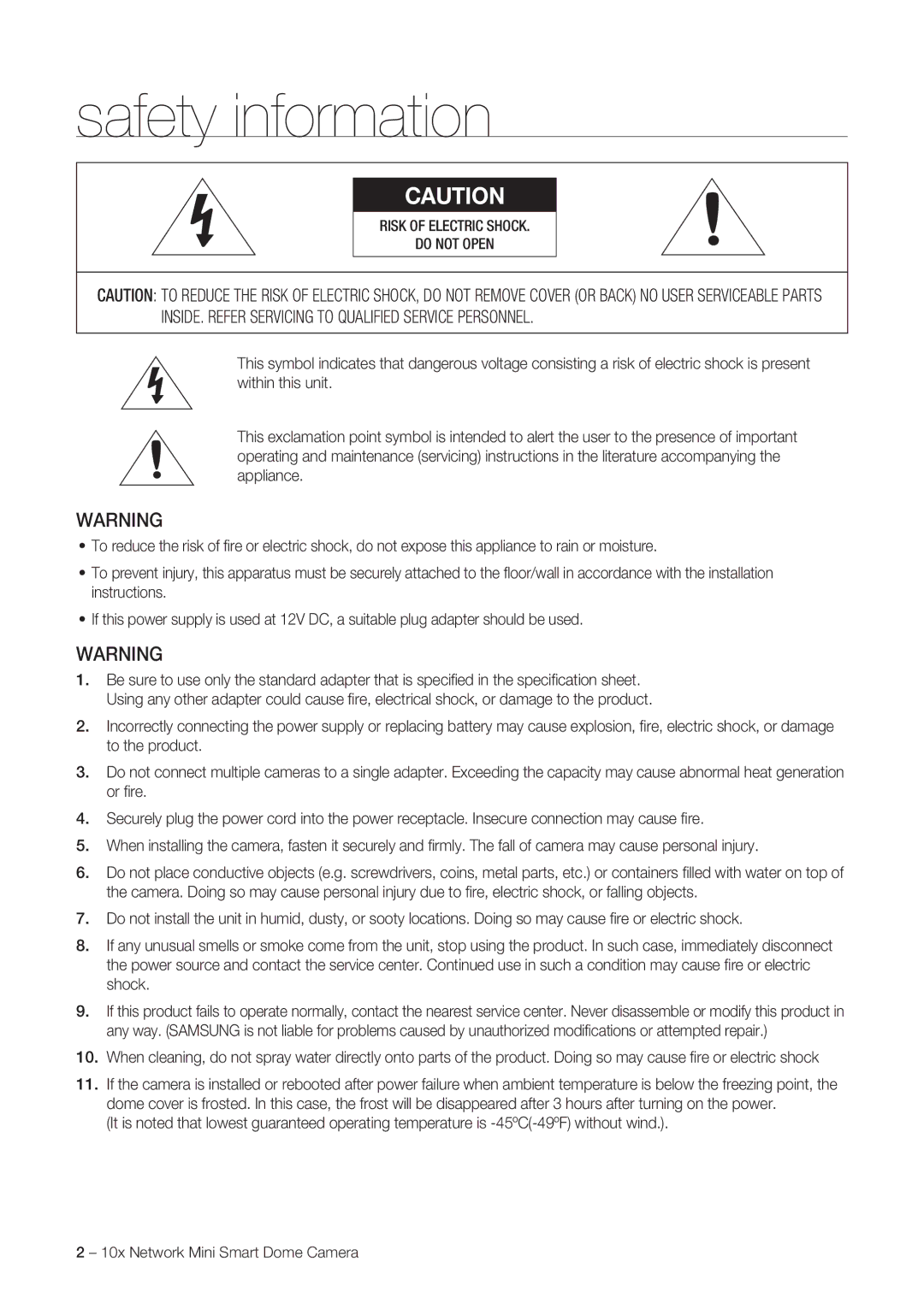 Samsung SNC-C7225, SNC-C6225 user manual Safety information 