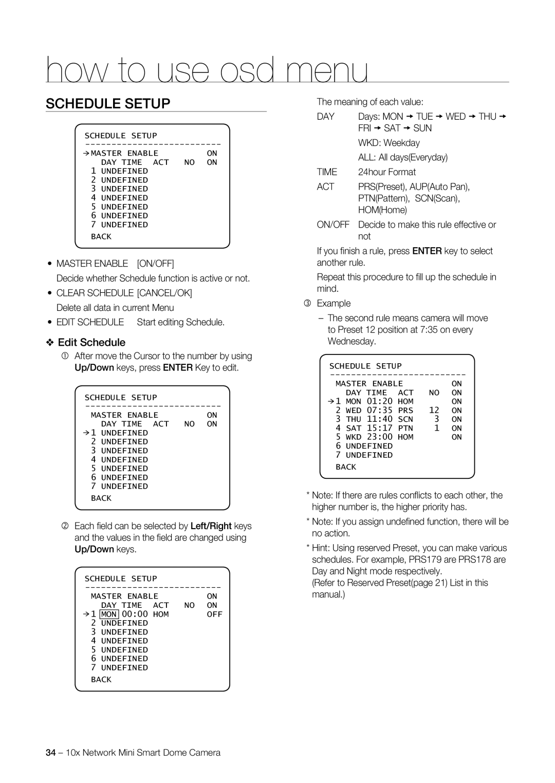 Samsung SNC-C7225, SNC-C6225 user manual Schedule Setup, Edit Schedule 