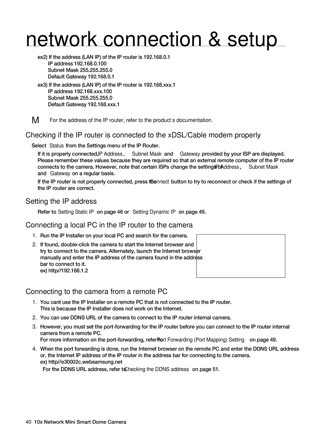 Samsung SNC-C7225, SNC-C6225 user manual Setting the IP address 