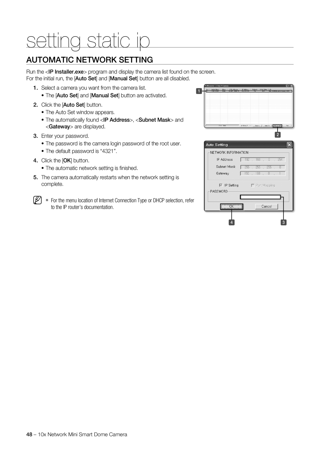 Samsung SNC-C7225, SNC-C6225 user manual Automatic Network Setting, Enter your password 