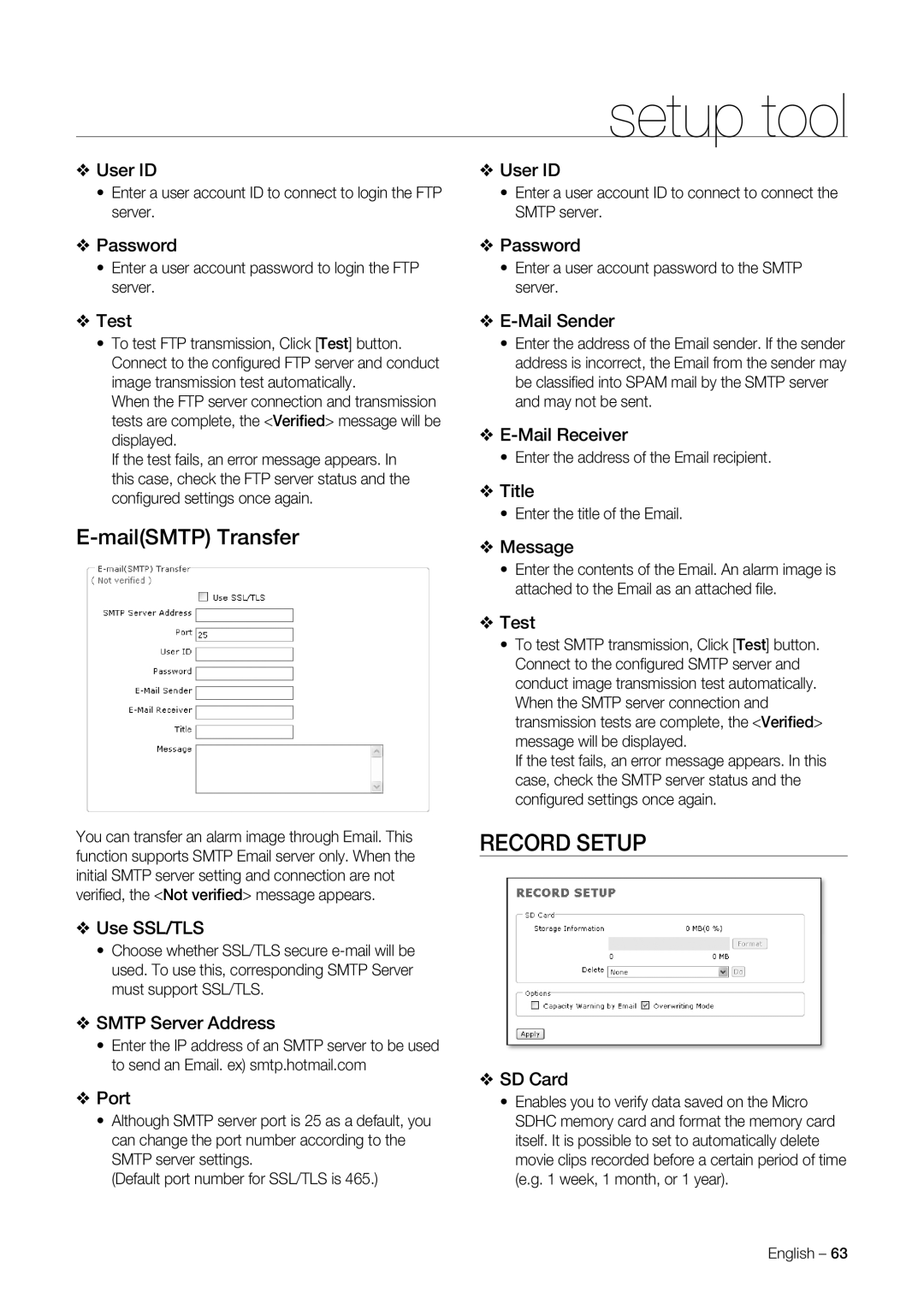 Samsung SNC-C6225, SNC-C7225 user manual Record Setup 