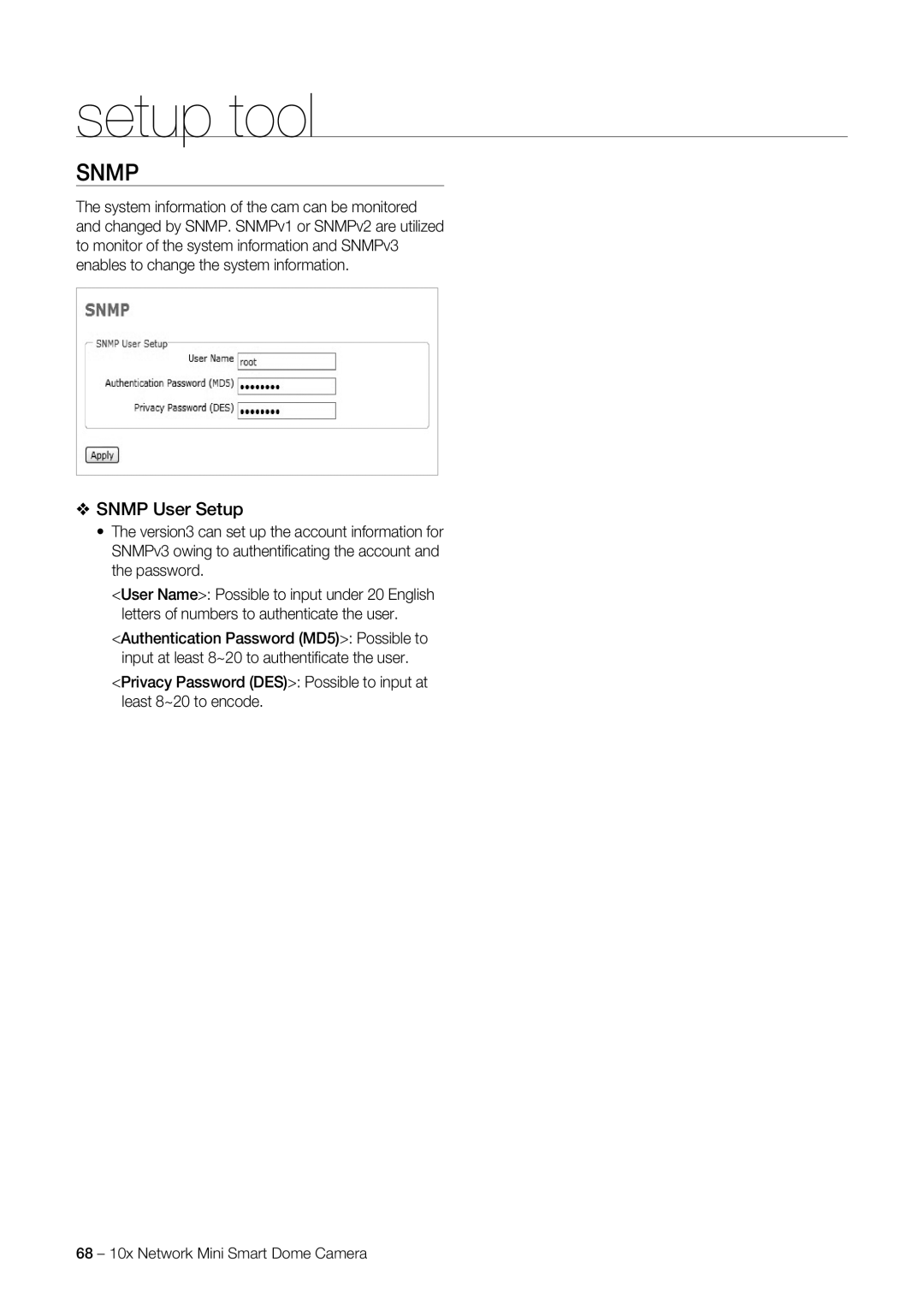 Samsung SNC-C7225, SNC-C6225 user manual Snmp User Setup 