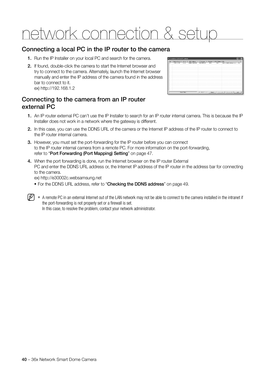 Samsung SNC-C7478 user manual Connecting to the camera from an IP router external PC 