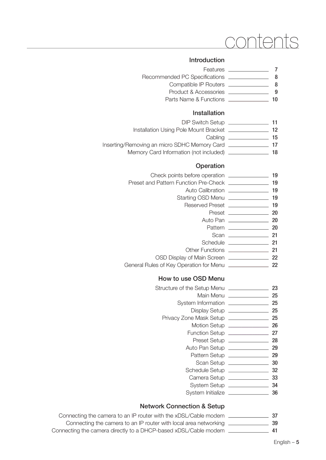 Samsung SNC-C7478 user manual Contents 