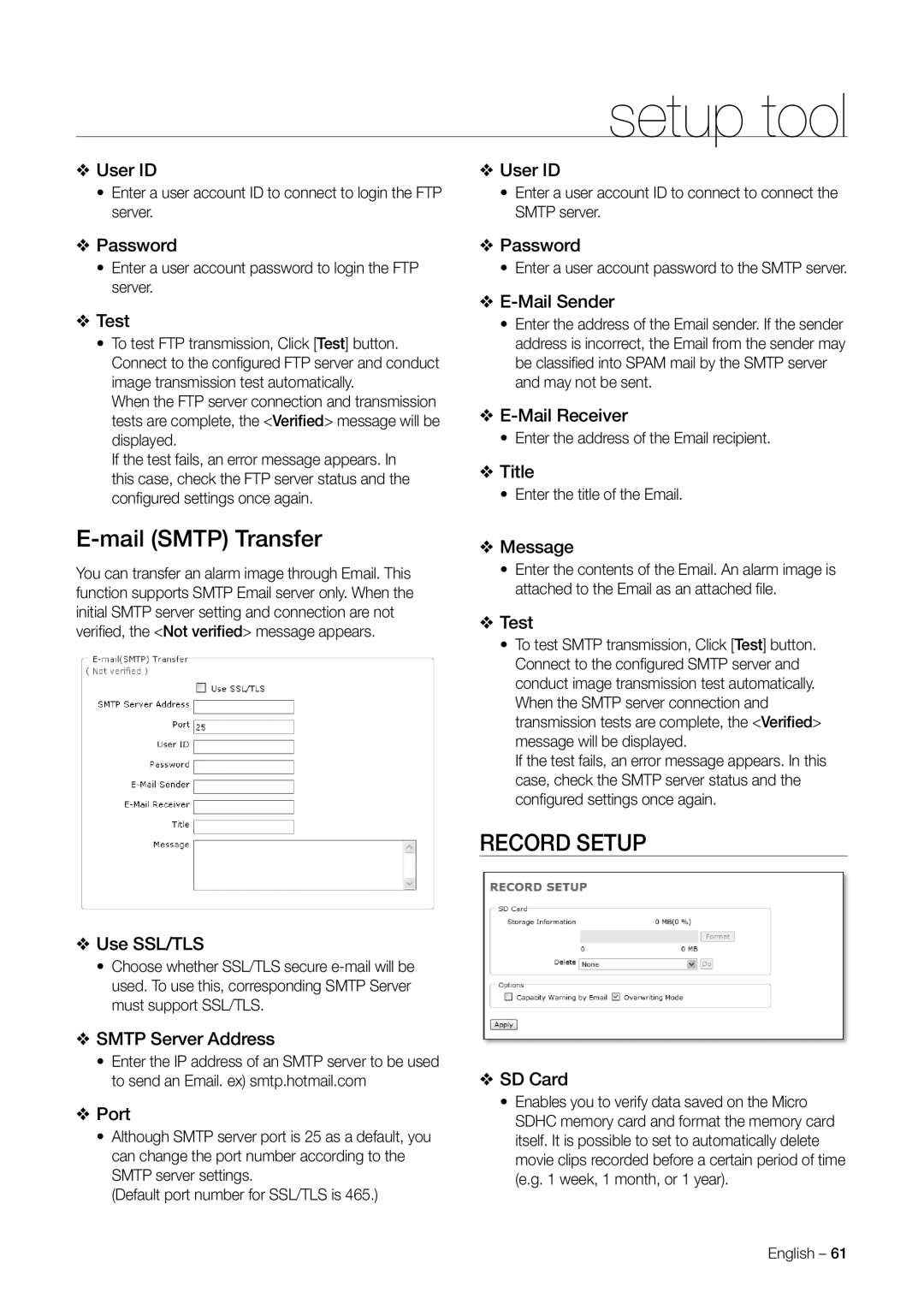 Samsung SNC-C7478 user manual Record Setup 